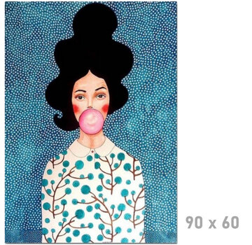 Allernieuwste.nl® Canvas Schilderij * Meisje Vrouw met Kauwgom * - Kunst aan je Muur - Modern-Grafitti - Kleur - 60 x 90 cm