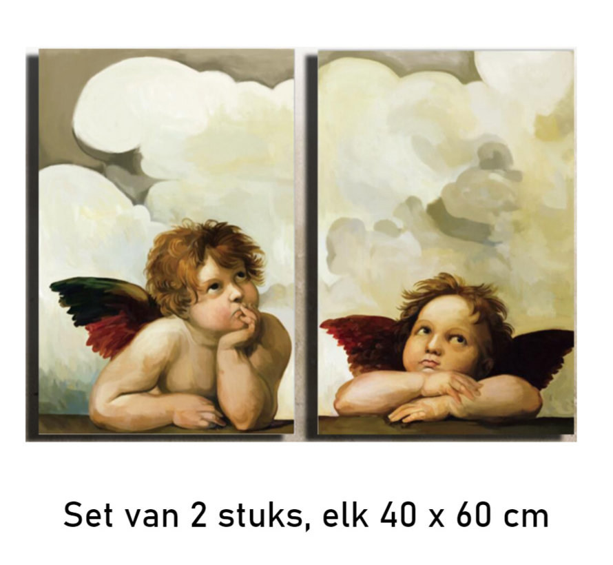 SET Canvas Schilderij * Kind Engeltjes 2 stuks * - Kunst aan je Muur - Realistisch - Kleur Blauw - SET v 2 stuks 40 x 60 cm