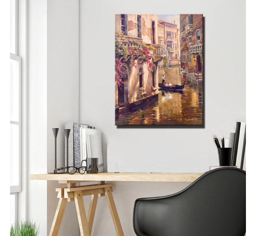 Canvas Schilderij * VenetiÃ« Stad en Gondel * - Kunst aan je Muur - Romantisch Realistisch - Kleur - 50 x 70 cm