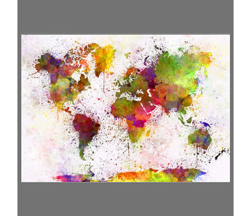 Allernieuwste.nl® Canvas Schilderij * Grafitti Wereldkaart Landkaart Aquarel * - Moderne Kunst aan je Muur - Graffiti - Kleur - 70 x 100 cm