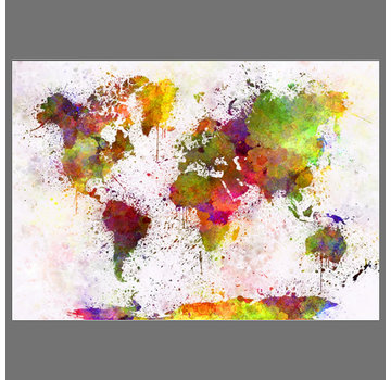 Allernieuwste.nl® Canvas Schilderij * Grafitti Wereldkaart Landkaart Aquarel * - Moderne Kunst aan je Muur - Graffiti - Kleur - 70 x 100 cm