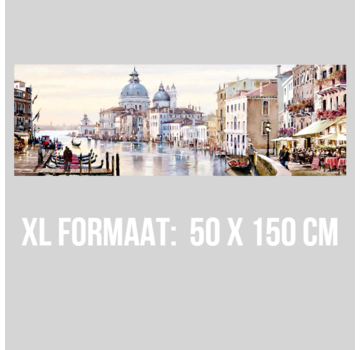 Allernieuwste.nl® Canvas Schilderij Stadsgezicht Italiaanse Kustplaats - Romantisch Realistisch ItaliÃƒÂ« - Kleur - XL 50 x 150 cm
