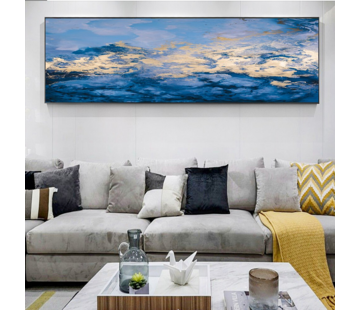 Allernieuwste.nl® Canvas Schilderij Abstracte Wolken Zee Bergen - Extreem XXL formaat - Modern - Kleur - 70 x 210 cm