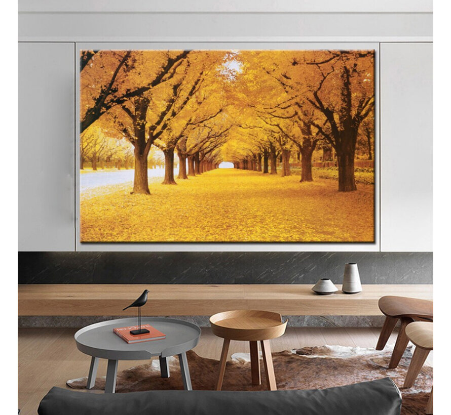 Allernieuwste.nl® Canvas Schilderij Prachtige Herfst in het Bos - Kunst - Romantisch Realistisch - Poster - Woonkamer - Kleur - 60 x 90 cm