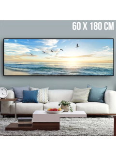 Allernieuwste.nl® Canvas Strand met Vogels Zonsondergang - Kleur - XL formaat 60 x 180 cm