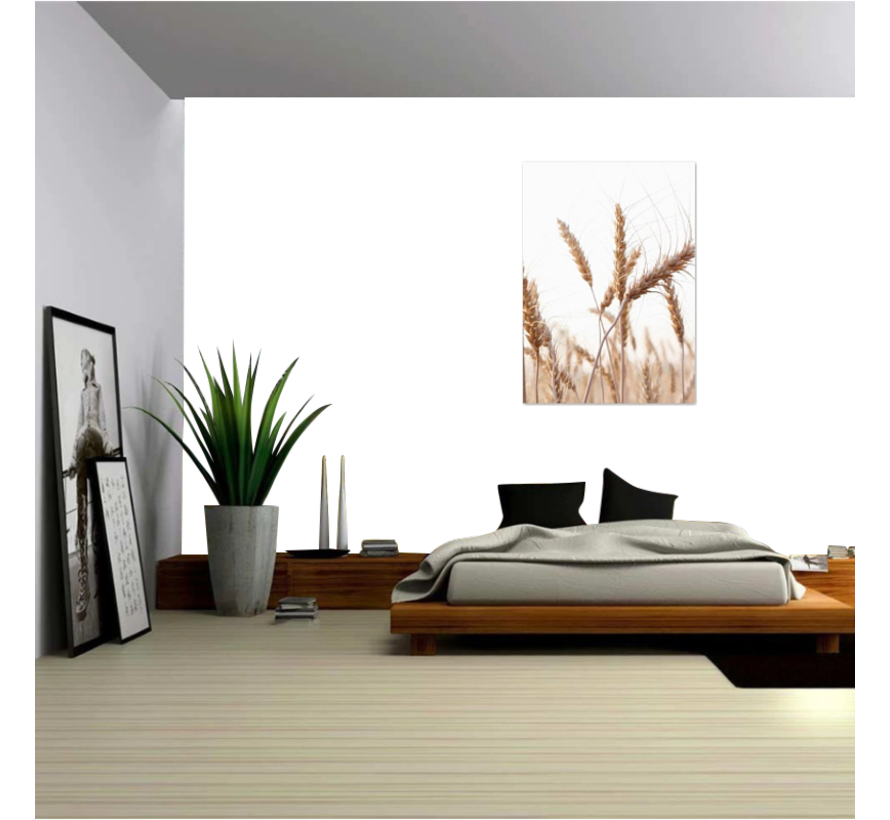 Allernieuwste.nl® Canvas Schilderij Tarwe Halmen Stilleven - Minimal Art - Beige - Minimalisme - 60 x 80 cm