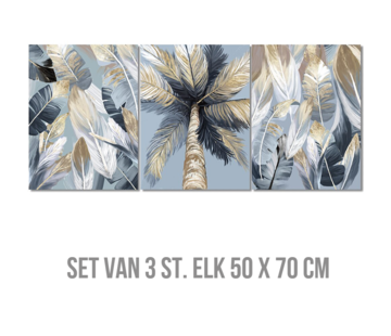 Allernieuwste.nl® SET van 3 stuks Canvas Schilderij Tropische Palm Boom Bladeren - Poster - 3-delige SET 50 x 70 cm - Kleur