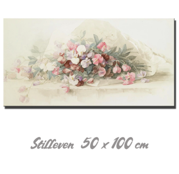 Allernieuwste.nl® Canvas Schilderij Abstract Bloemen Decor - stilleven - Woonkamer - Poster - 50 x 100 cm - Kleur