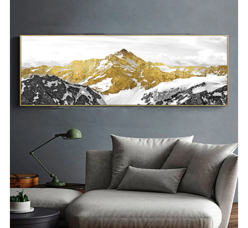 Allernieuwste.nl® Allernieuwste.nl® Canvas Schilderij Berglandschap Gouden Bergen - Romantisch Abstract - 50 x 150 cm - Kleur