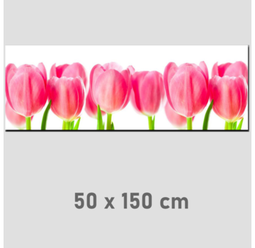 Allernieuwste.nl® Canvas Schilderij * Rose Tulpen Pink Tulips * - Natuur Bloemen - XL formaat - Kleur - 50 x 150 cm