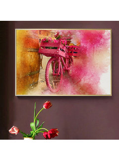 Allernieuwste.nl® Canvas Schilderij * Bloemen Fiets Aquarel * - Abstract - Kleur Rood - 50 x 70 cm