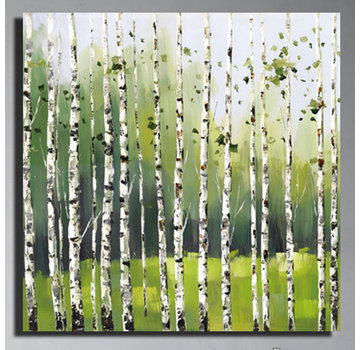 Allernieuwste.nl® Canvas Schilderij * Berkenbomen Berkenbos * - Kunst aan je Muur - Realistisch - kleur - 60 x 60 cm