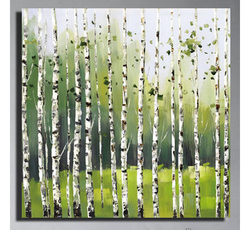 Allernieuwste.nl® Canvas Schilderij * Berkenbomen Berkenbos * - Kunst aan je Muur - Realistisch - kleur - 60 x 60 cm