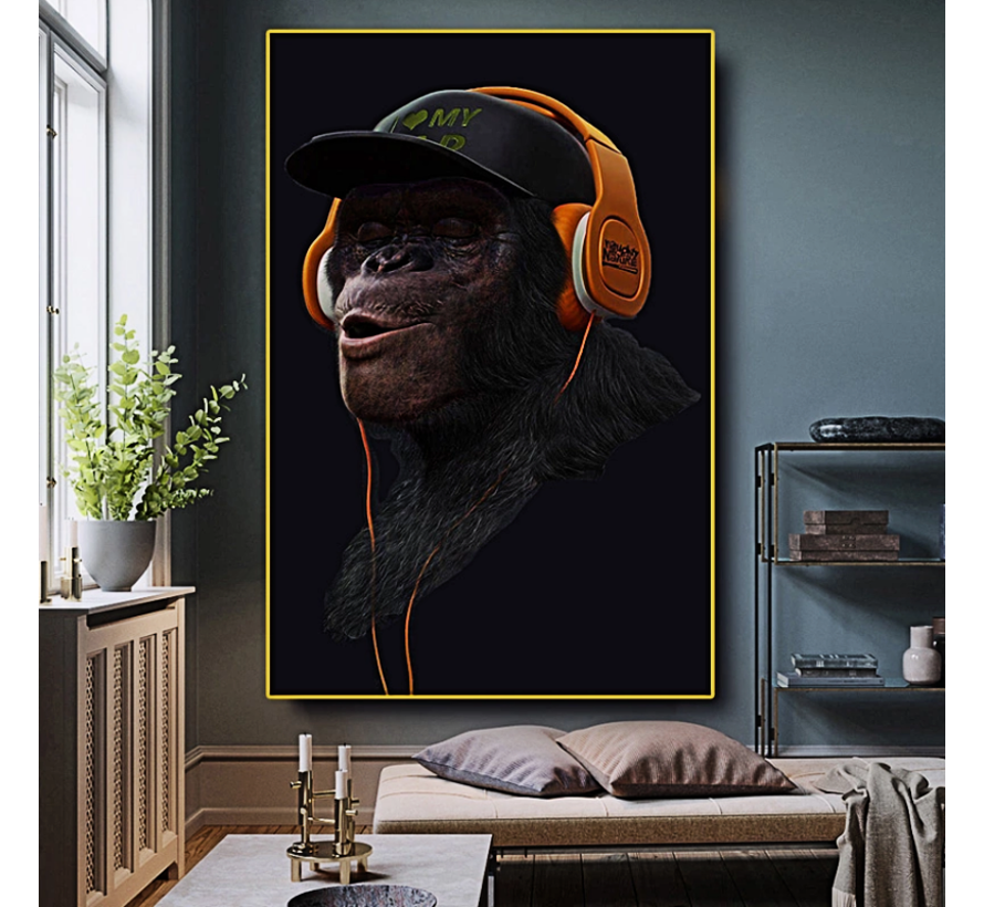 Allernieuwste.nl® Canvas Schilderij SWAG Chimpansee Aap GangsterArt - Cool Modern Popart - Poster - 40 x 70 cm - Kleur