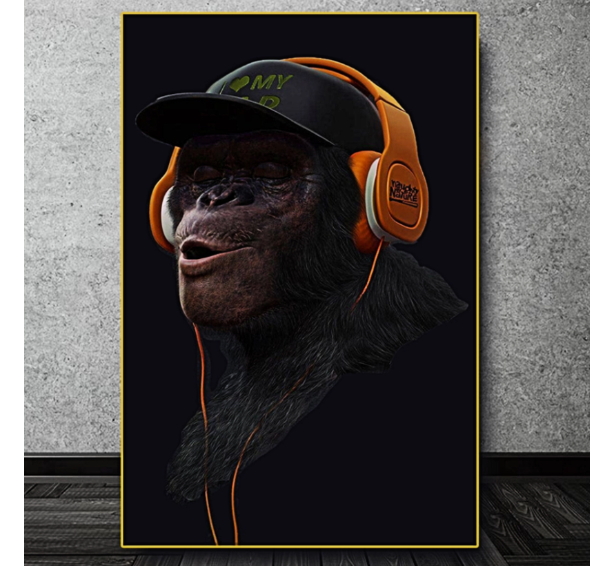 Allernieuwste.nl® Canvas Schilderij SWAG Chimpansee Aap GangsterArt - Cool Modern Popart - Poster - 40 x 70 cm - Kleur