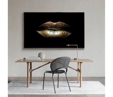 Allernieuwste.nl® Canvas Schilderij * Gouden Lippen Mond * - Kunst aan je Muur - Modern Abstract - Goud en Zwart - 70 x 100 cm