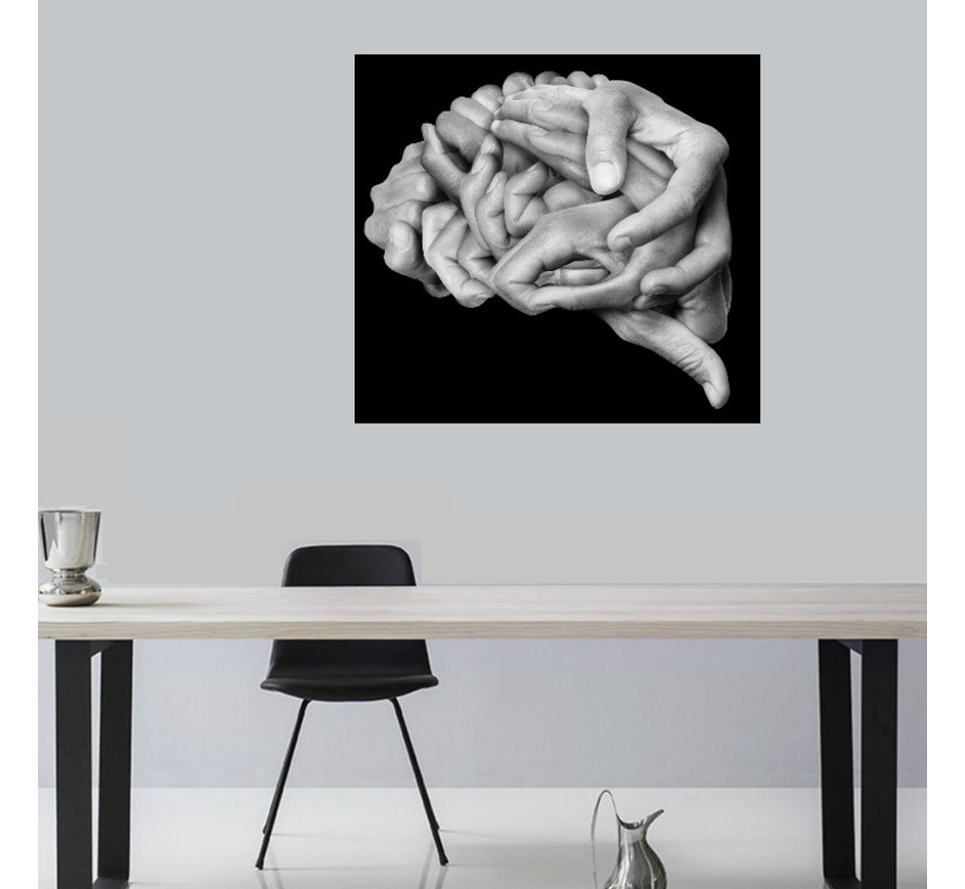 Canvas Schilderij * Hersens van Vingers - Zwart Wit * - Moderne Kunst aan je Muur - ZwartWit - Abstract - 60 x 60 cm