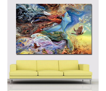 Allernieuwste.nl® Canvas Schilderij * Mooi Meisje met Vlinders en Vogels * - Kunst aan je Muur - Romantisch - Kleur - 70 x 105 cm