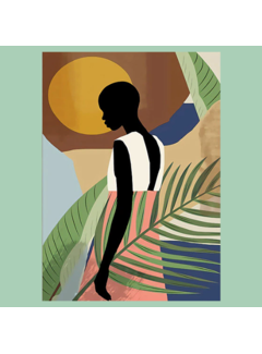 Allernieuwste.nl® Allernieuwste Canvas Minimalistische Afrikaanse Vrouw in Zon - Minimalisme - Kleur - 60 x 90 cm
