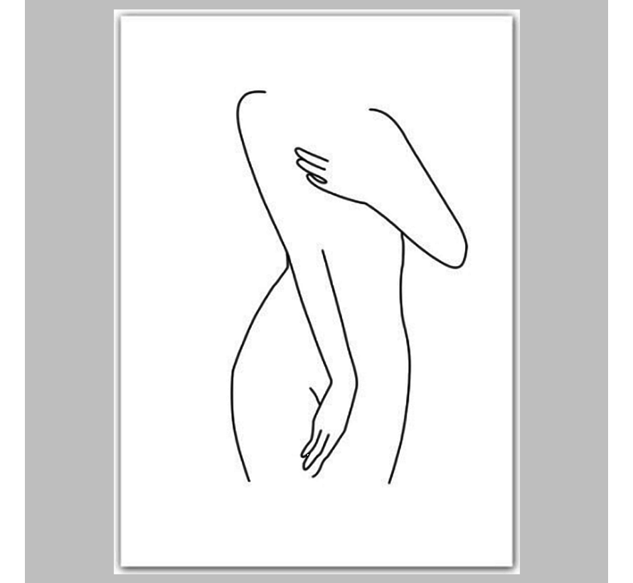 Allernieuwste.nl® Canvas Schilderij Minimalistische Naakte Vrouw - ZwartWit - Line Art Minimalisme - Woonkamer - 50 x 70 cm