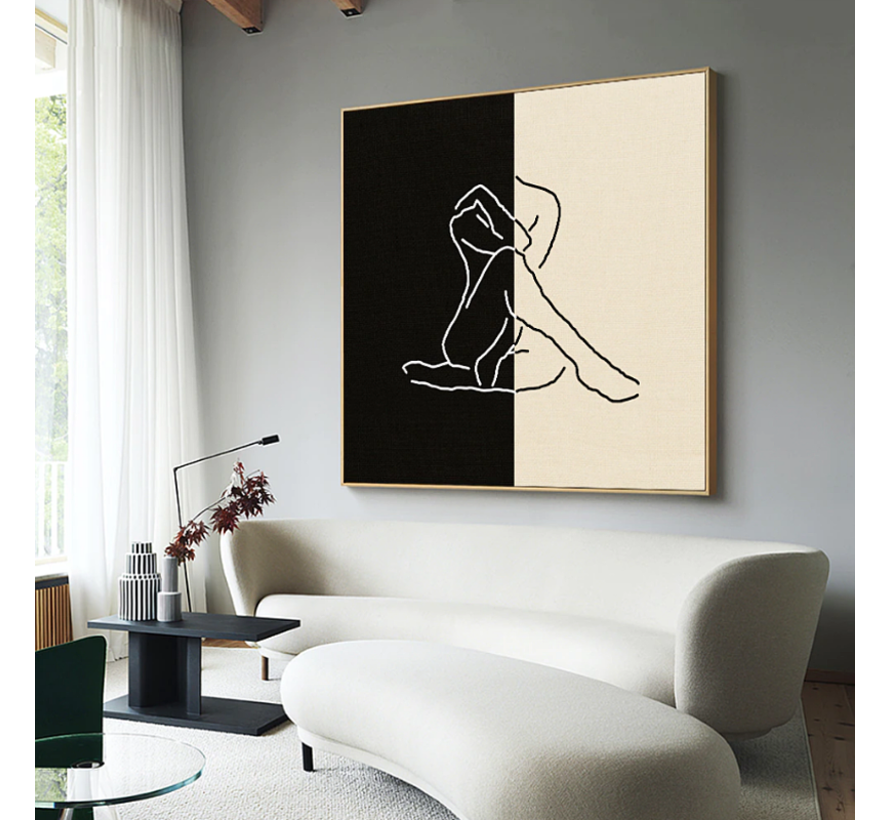 Allernieuwste.nl® Canvas Schilderij Urban Minimalistische Mens - Minimal Art - Zwart en Creme - 90 x 90 cm