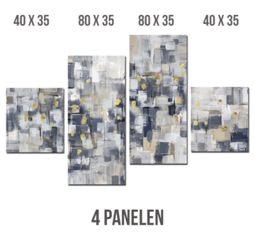 Allernieuwste.nl® Canvas Schilderij 4-luik Modern Abstract in Grijs en Wit - 4-delig Experimenteel - 80 x 140 cm