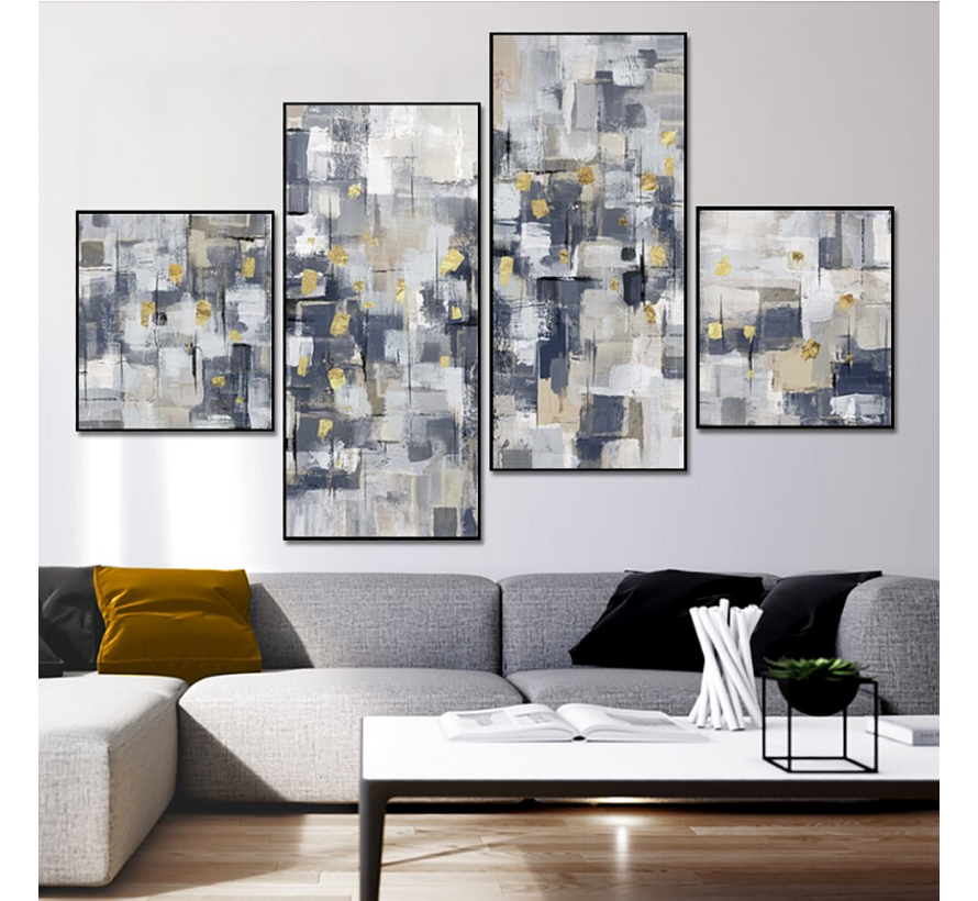 Vakantie Perceptie Rijk Allernieuwste.nl® Allernieuwste Canvas Schilderij 4-luik Modern Abstract in  Grijs en Wit - 4-delig Experimenteel - 80 x 140 cm - Allernieuwste.nl