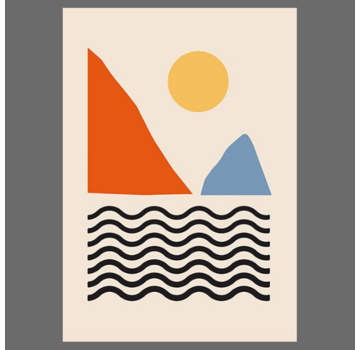 Allernieuwste.nl® Canvas Schilderij Zon Zee Bergen Minimaal - Poster - Kunst - 60 x 90 cm - Kleur