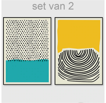 Allernieuwste.nl® 2-Delig Canvas Schilderij Abstract Modern Geometrisch - Modern - Set 2x 50x70cm - Kleur