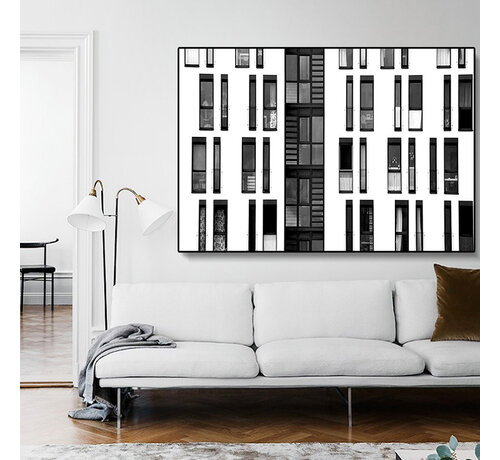 Allernieuwste.nl® Canvas Schilderij * Modern IndustriÃ«le Stijl Gebouw * - Industrieel Retro - Zwart wit - 70 x 140 cm