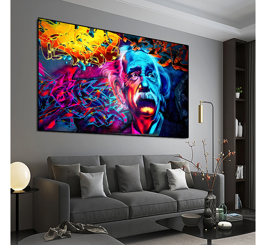 Allernieuwste.nl® Canvas Schilderij Albert Einstein Natuurkundige - Grafitti - Kleur - 50 x 100 cm