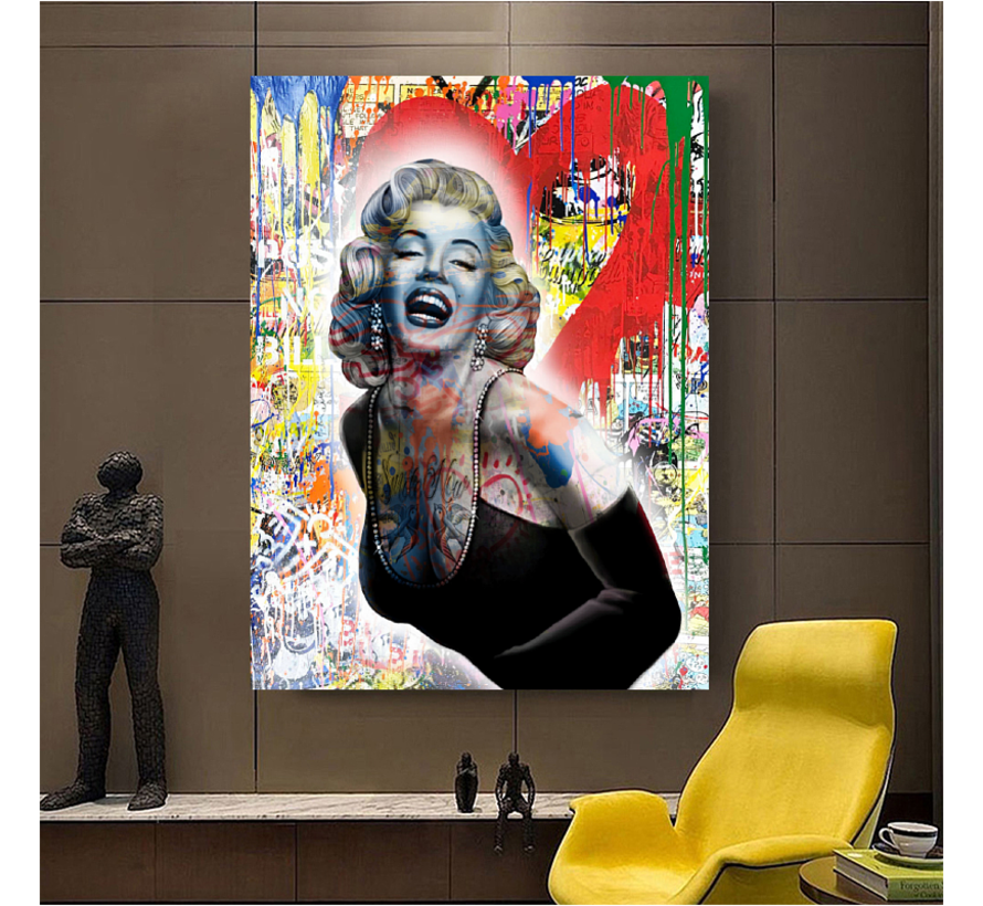 Allernieuwste Canvas Schilderij Marylin Monroe Graffitti - Celebrity Star - Graffitti StreetArt - Kleur - 60 x 80 cm