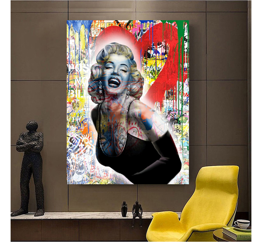 Allernieuwste.nl® Canvas Schilderij Marylin Monroe Graffitti - Celebrity Star - Graffitti StreetArt - Kleur - 60 x 80 cm