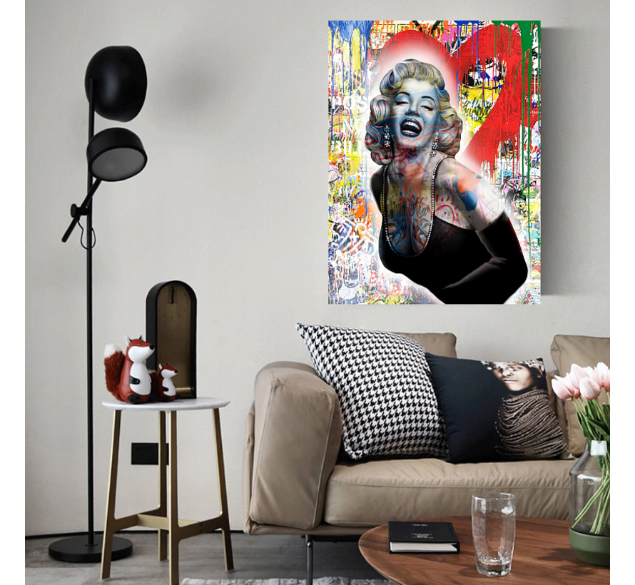 Allernieuwste.nl® Canvas Schilderij Marylin Monroe Graffitti - Celebrity Star - Graffitti StreetArt - Kleur - 60 x 80 cm