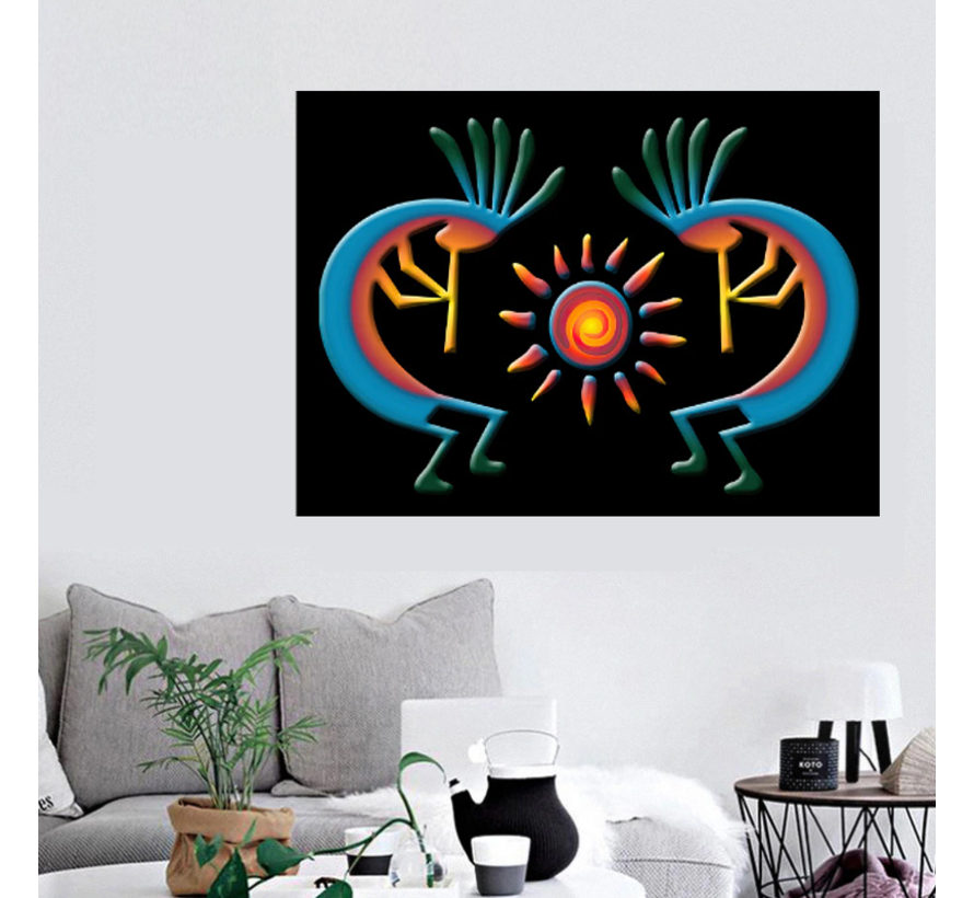 Allernieuwste.nl® Canvas Schilderij Abstracte Kokopelli - Moderne Kokopeli - Poster - Woonkamer - 60 x 120 cm - Kleur