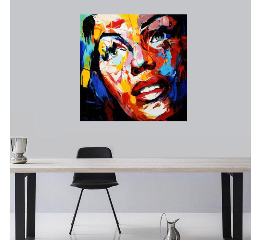 Allernieuwste.nl® Canvas Schilderij Graffiti Vrouw - Kunst- Modern - Poster - Reproductie - 60 x 60 cm - Kleur