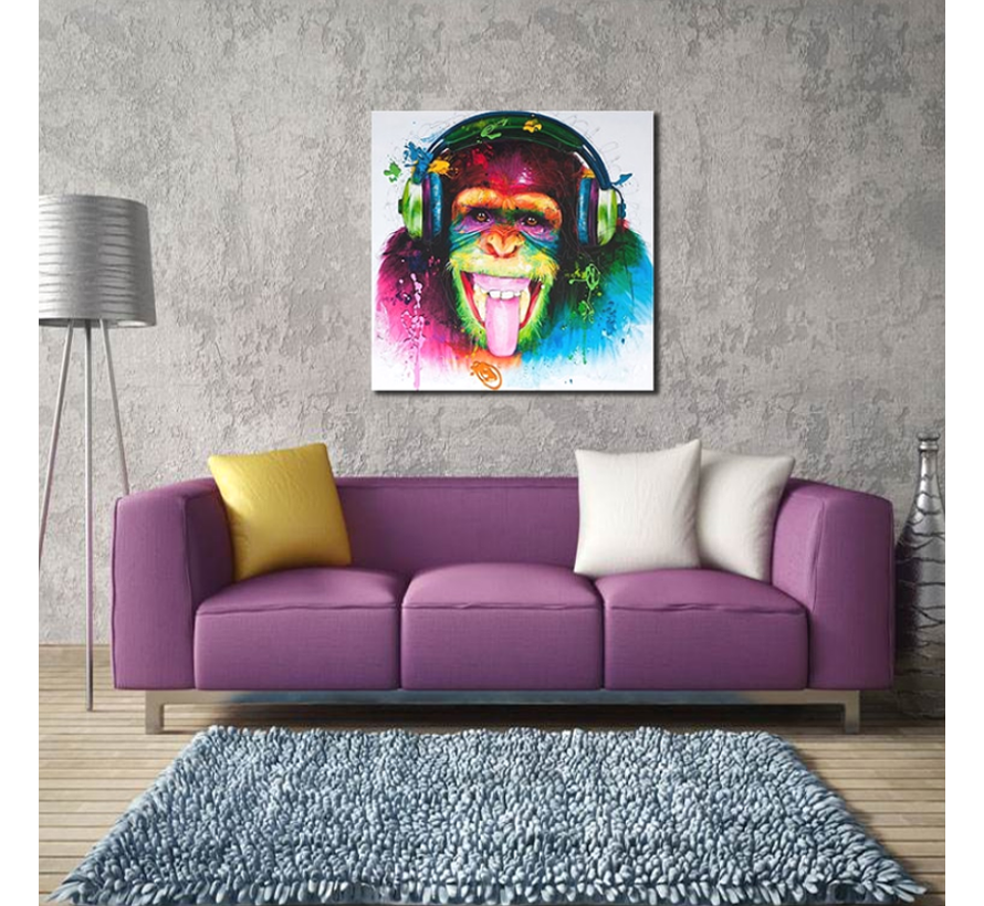 Canvas Schilderij * Muzikale Graffiti Aap * - Kunst aan je Muur - PopArt Modern Grafitti - Kleur - 50 x 50 cm