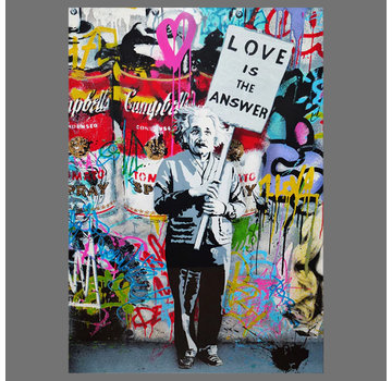 Allernieuwste.nl® Canvas Schilderij * Einstein: Love Is The Answer * - Kunst aan je Muur - Pop Art Grafitti - VeelKleurig - 40 x 60 cm