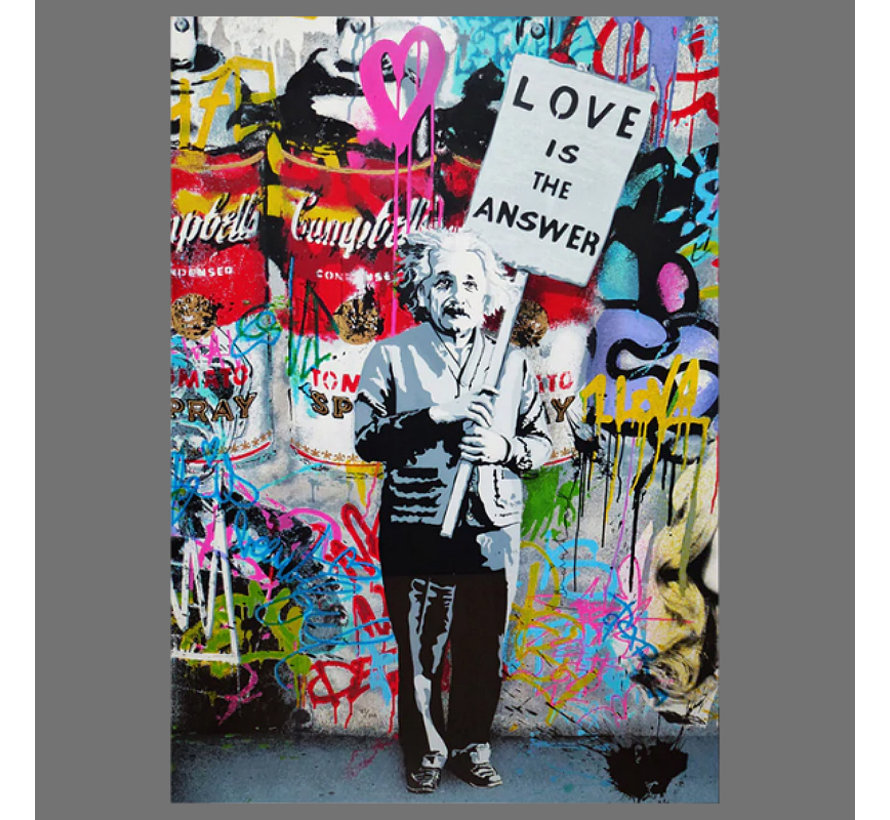 Canvas Schilderij * Einstein: Love Is The Answer * - Kunst aan je Muur - Pop Art Grafitti - VeelKleurig - 40 x 60 cm