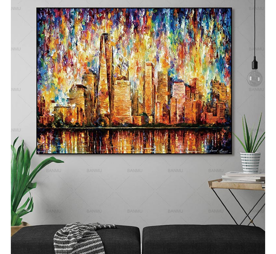 Allernieuwste.nl® Canvas Schilderij Modern Abstract Grote Stad Contouren - Abstract Modern Graffiti - kleur - 60 x 90 cm