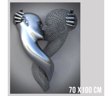 Allernieuwste.nl® Allernieuwste Canvas Metal Liefde Omhelzing XL - Moderne Metal Look - Zilver - 70 x 100 cm