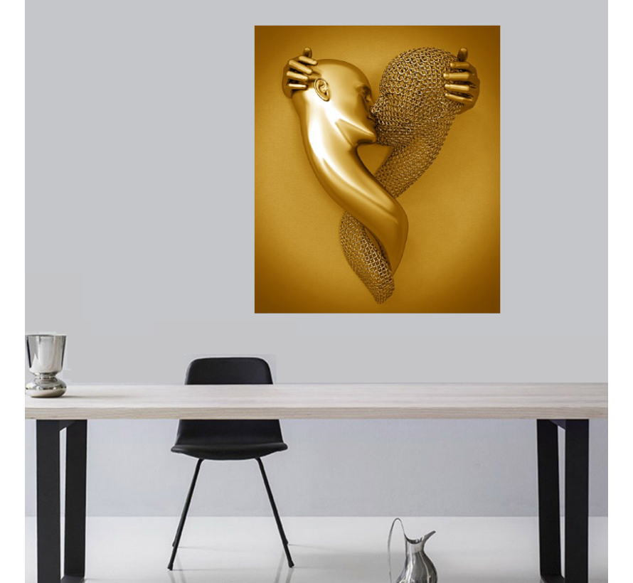 Allernieuwste.nl® Canvas Metal Liefde Omhelzing - Moderne Metal Look - Goud - 50 x 70 cm