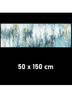 Allernieuwste.nl® Canvas Schilderij Blauw - Goud Abstracte Vormen - 50 x 150 cm