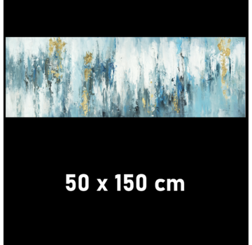 Allernieuwste.nl® Canvas Schilderij Blauw - Goud Abstracte Vormen - 50 x 150 cm