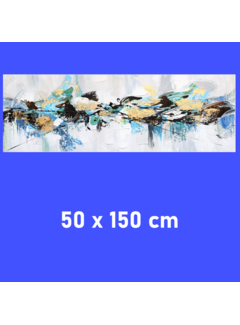 Allernieuwste.nl® Allernieuwste Canvas Schilderij Blauw - Goud Abstracte Vormen 1 - Kunst - Poster - 50 x 150 cm - Kleur