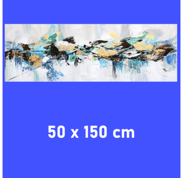 Allernieuwste.nl® Canvas Schilderij Blauw - Goud Abstracte Vormen 1 - Kunst - Poster - 50 x 150 cm - Kleur