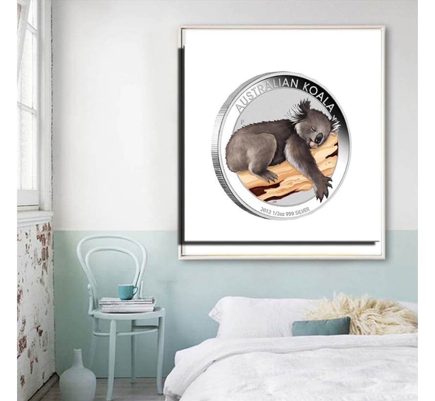 Allernieuwste.nl® Canvas Schilderij Australische Koala Zilver Munt - Dieren Hobby - Kleur - 50 x 50 cm