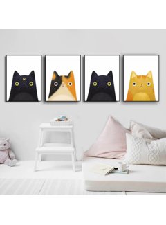 Allernieuwste.nl® Canvas SET van 4 STUKS Poesjes / Kittens - Moderne Katjes - Kleur - Set 4st. elk 30 x 40 cm