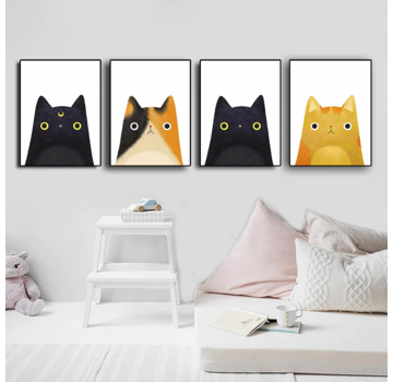 Allernieuwste.nl® Canvas SET van 4 STUKS Poesjes / Kittens - Moderne Katjes - Kleur - Set 4st. elk 30 x 40 cm