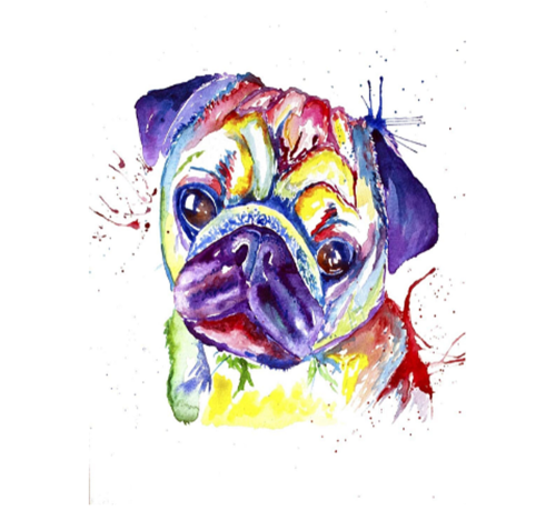 Allernieuwste.nl® Allernieuwste.nl® Canvas Aquarel Boxer Mopshond Graffiti - Kleur - Dieren grafitti - 40 x 60 cm